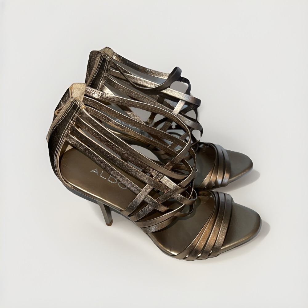 ALDO Metallic Gold Strappy Stiletto Sandals Size EU-37, US- 6.5 - Picture 4 of 7